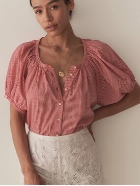 DOEN June Top in Cerise Paris Gingham